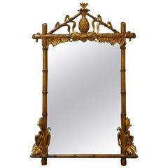 Hollywood Regency Faux-Bamboo Gilt Mirror with Pineapple