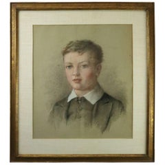 Antique English Pastel Portrait of Boy Attributed George Richmond