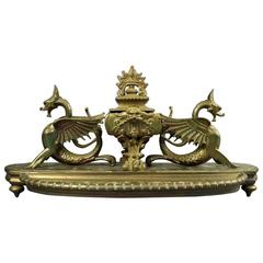 Figural Bronze Egyptian Revival Inkwell with Sea Dragons, Late 19th Century