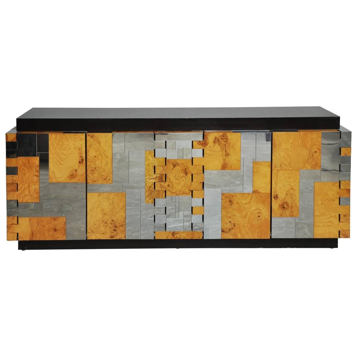 Paul Evans "Cityscape Series" Burl Wood and Chrome Sideboard