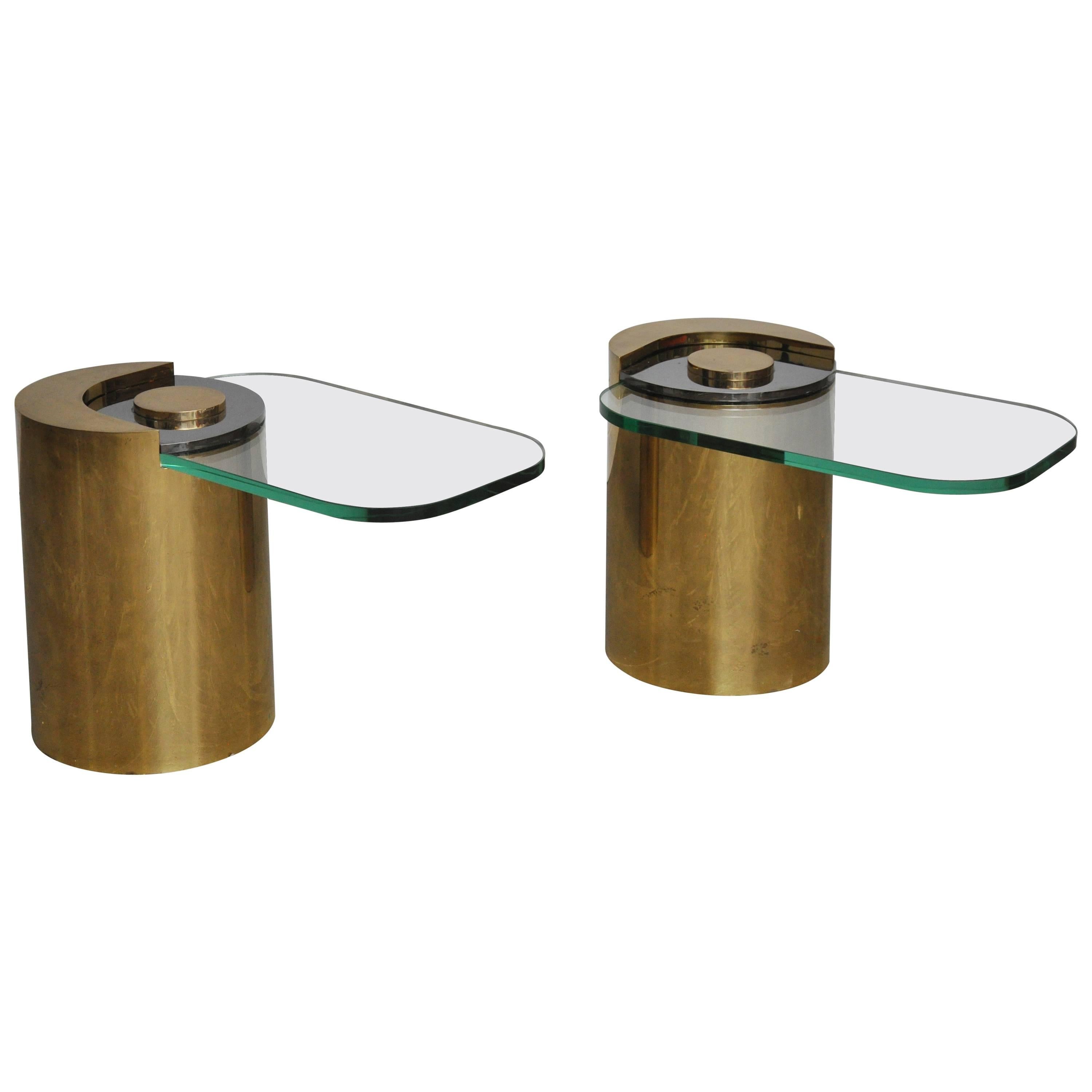 Karl Springer Brass Sculpture Leg Table Pair