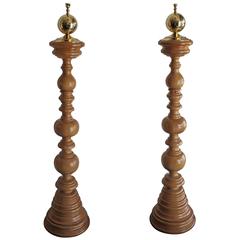 Monumental Turned Wood Floor Lamps