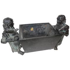 Bronze Japanese Themed Planter Depicting Two Warriors Battling over Possession Antique Bronze Japanese Themed Planter Depicting Two Warriors Battling over Possession