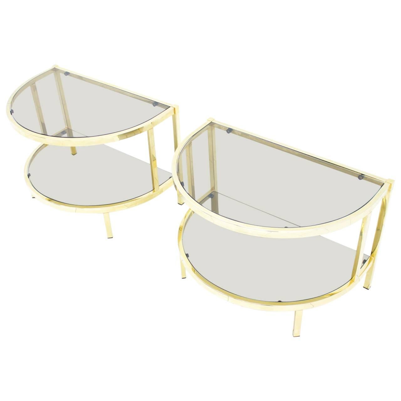 Pair of Brass and Glass Bed Side Tables, 1970s