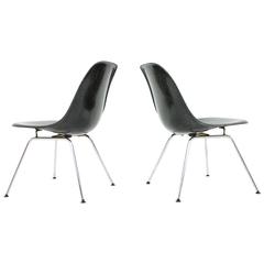 Pair of Black Fiberglass Side Chairs with Low H-Base by Charles & Ray Eames