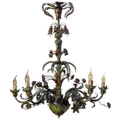 Large-Scale Tôle Peinte Chandelier, France, circa 1900