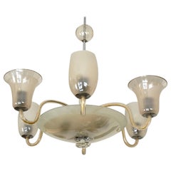 Large Vintage Bohemian Hand Blow Glass Chandelier