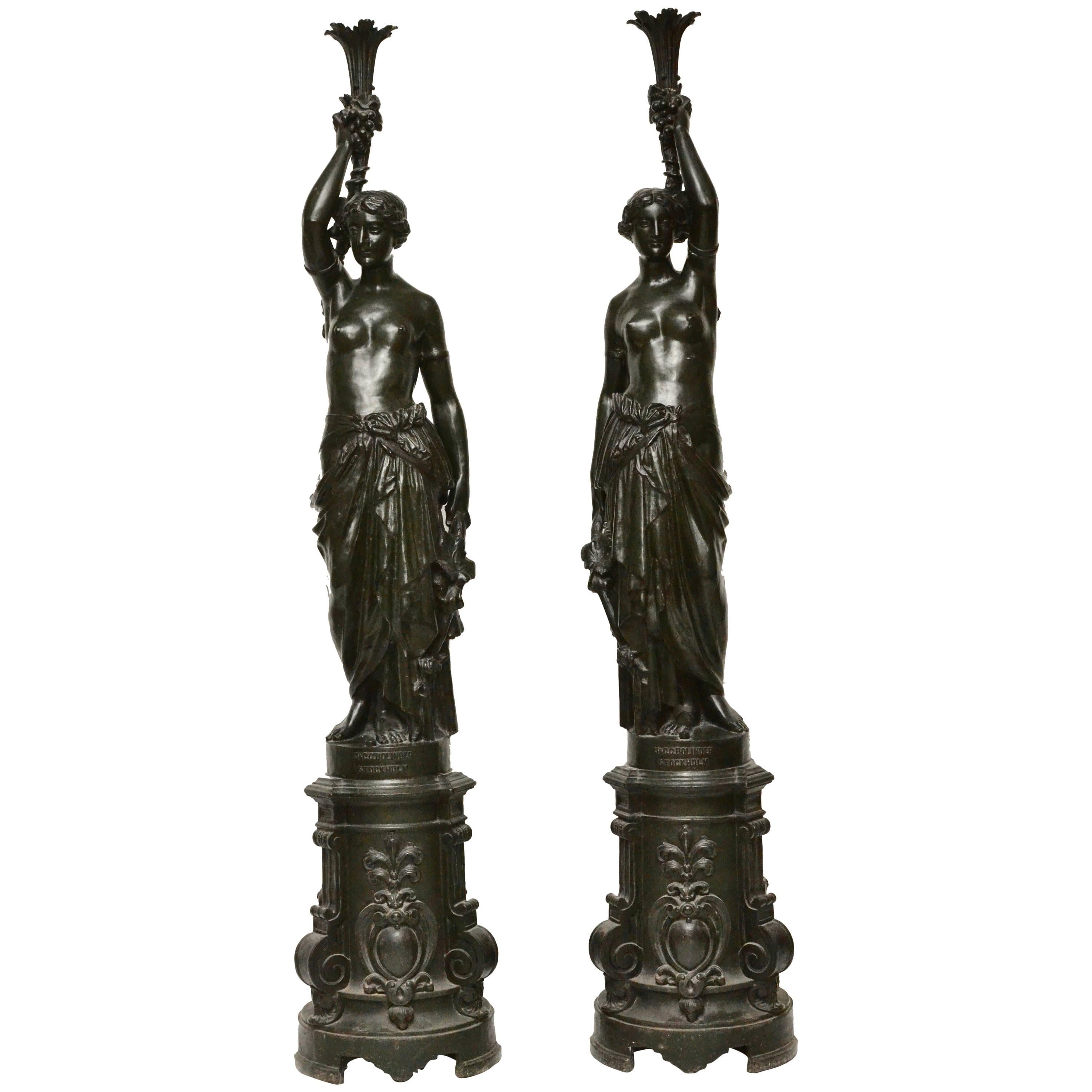 Pair of Large 19th Century Cast Iron Floor lamps Made by Bolinder, Stockholm