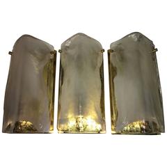 Set of Three Brass and Glass Sconces by J. T. Kalmar 1