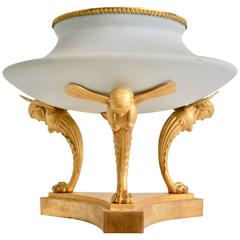 Antique Swedish Brazier Shaped Opaline Glass Urn on a Carved Giltwood Stand, circa 1805