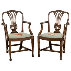 Antique Pair of Mahogany Hepplewhite Influenced Carver Chairs