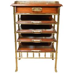 Brass and Mahogany Late Victorian Period Music Cabinet/Stand Possibly by James