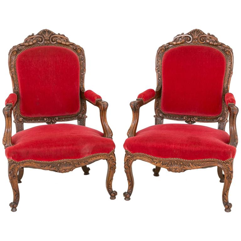Very Impressive Pair of Carved French Walnut Salon Chairs For Sale at ...