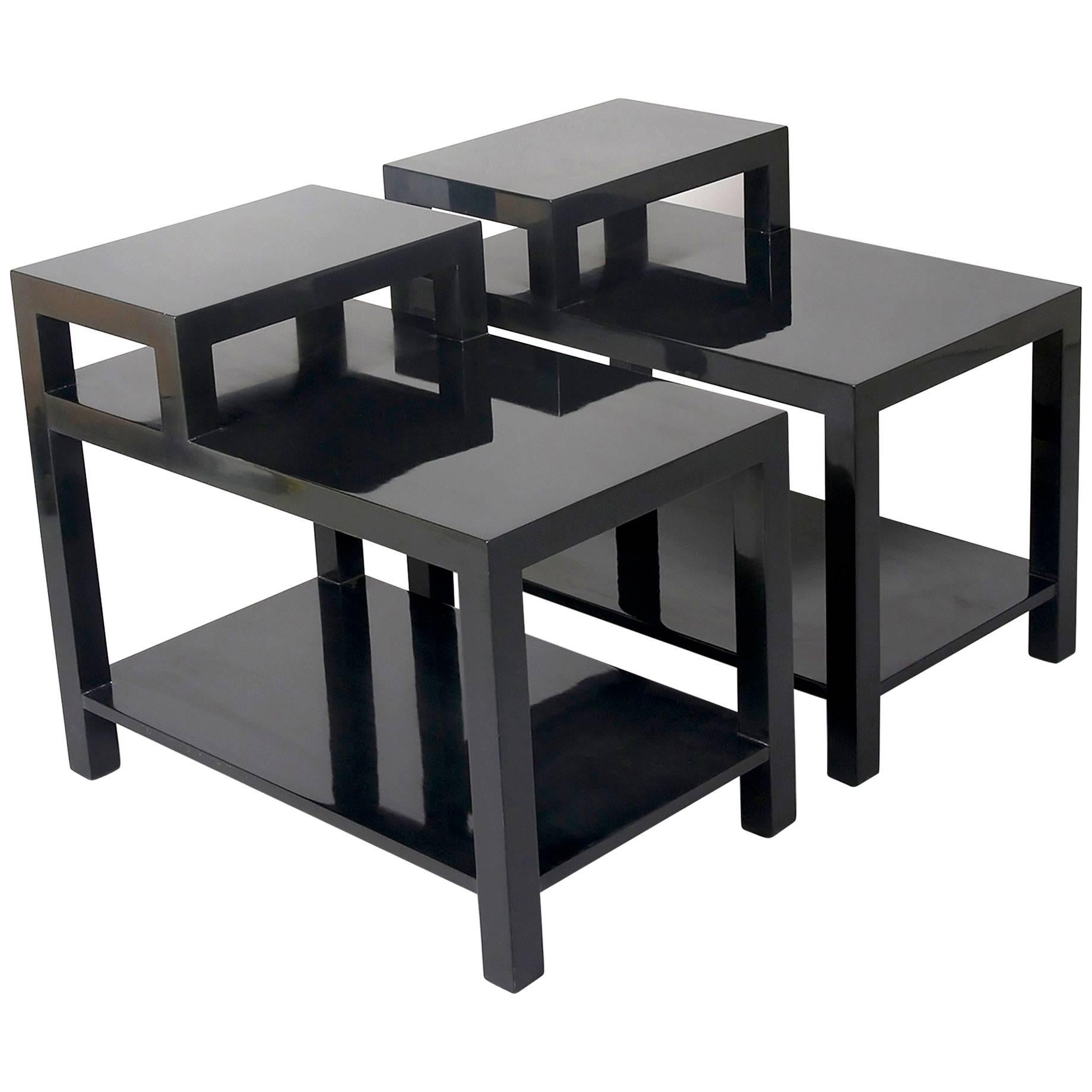 Pair of Black Lacquered Stepped End Tables by Gibbings for Widdicomb