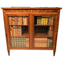 Fine Quality Marquetry Inlaid Edwardian Period Two-Door Bookcase
