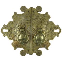 Antique Late 19th Century English Brass Asian Influence Cabinet Door Pulls, Pair