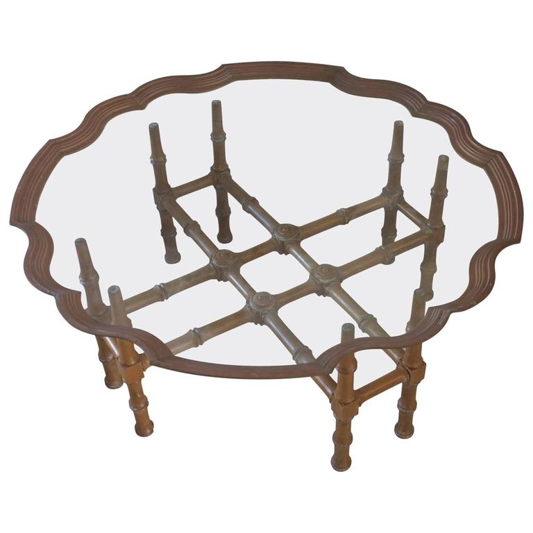 Vintage Faux Bamboo Coffee Table With Ornate Brass And Glass Top For Vintage Faux Bamboo Coffee Table With Ornate Brass And Glass Top For