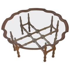 Vintage Faux Bamboo Coffee Table with Ornate Brass and Glass Top 10