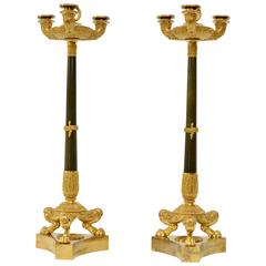 Pair of Empire Gilt Bronze Candelabra