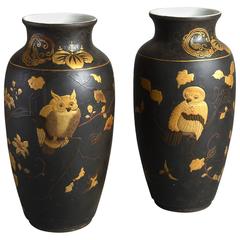 19th Century Pair of Lacquered Vases