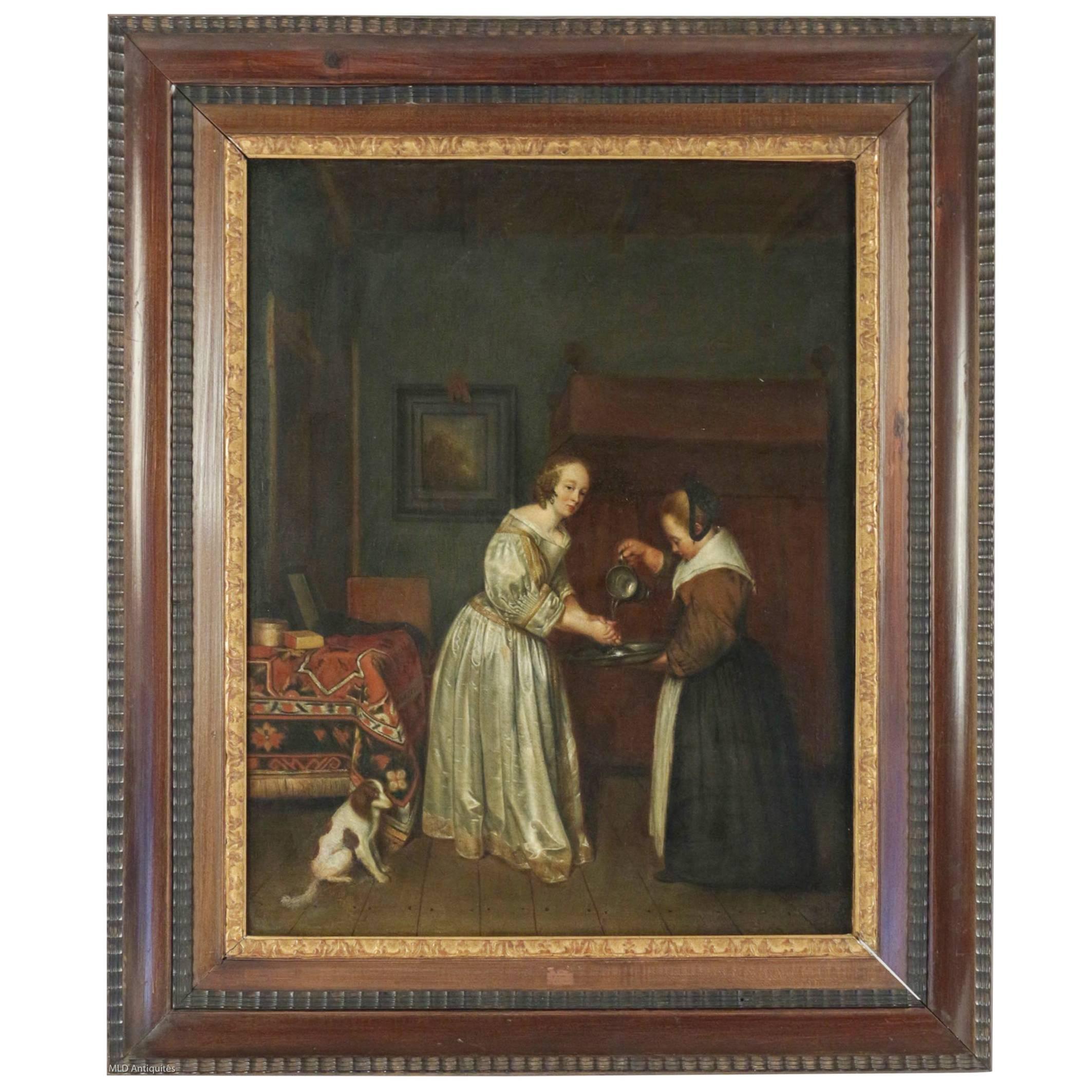 Dutch 19th Century School, Oil on Canvas  « Lady Washing hands »