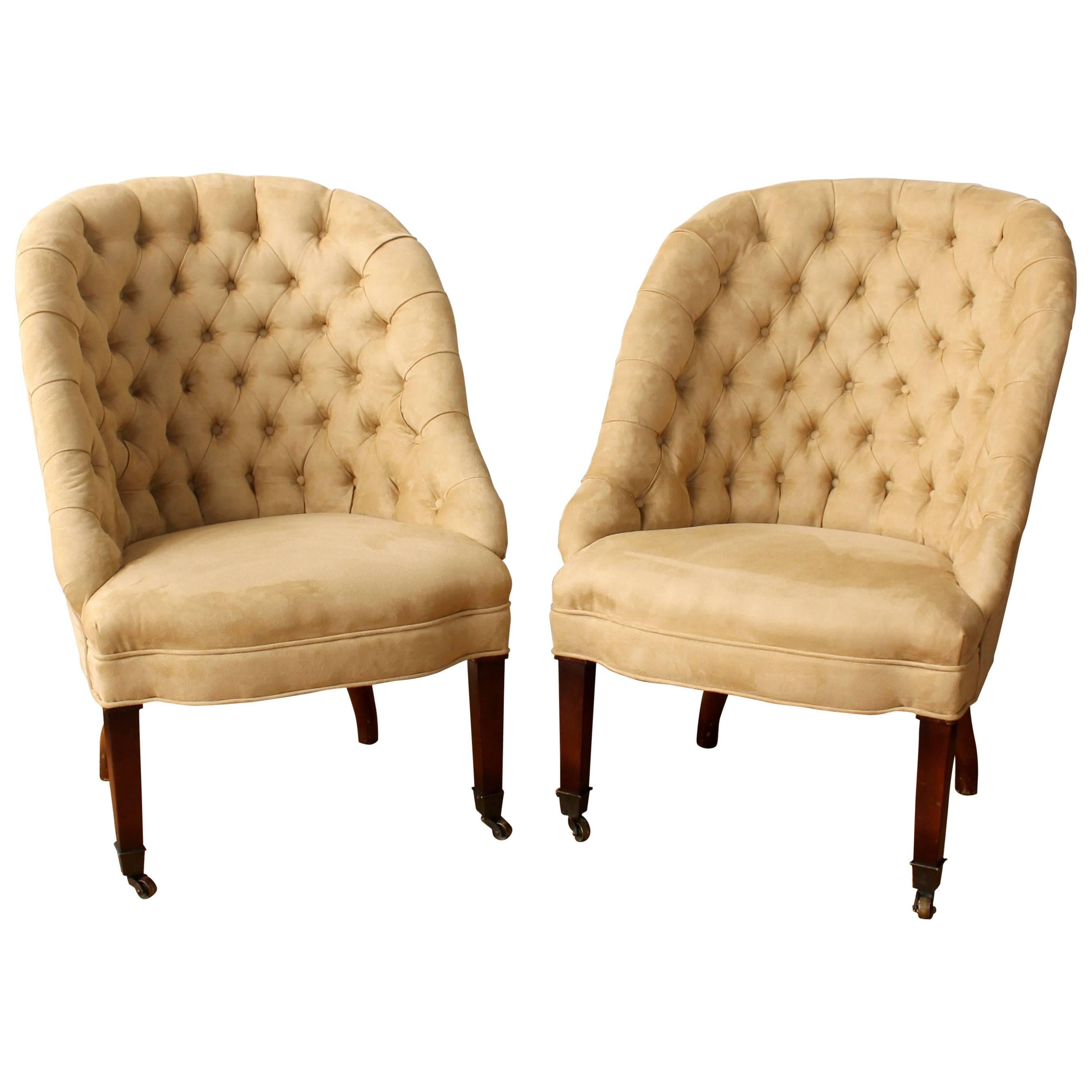 Pair of Buttoned Back Slipper Chairs