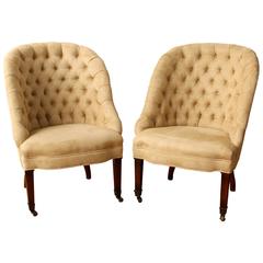 Pair of Buttoned Back Slipper Chairs 2