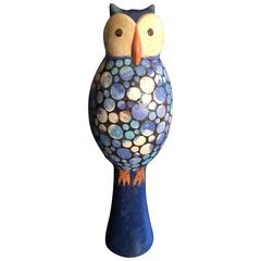  Tall Vintage Handmade Hand-Painted Owl Sculpture, 1970, Eva Fritz Lindner