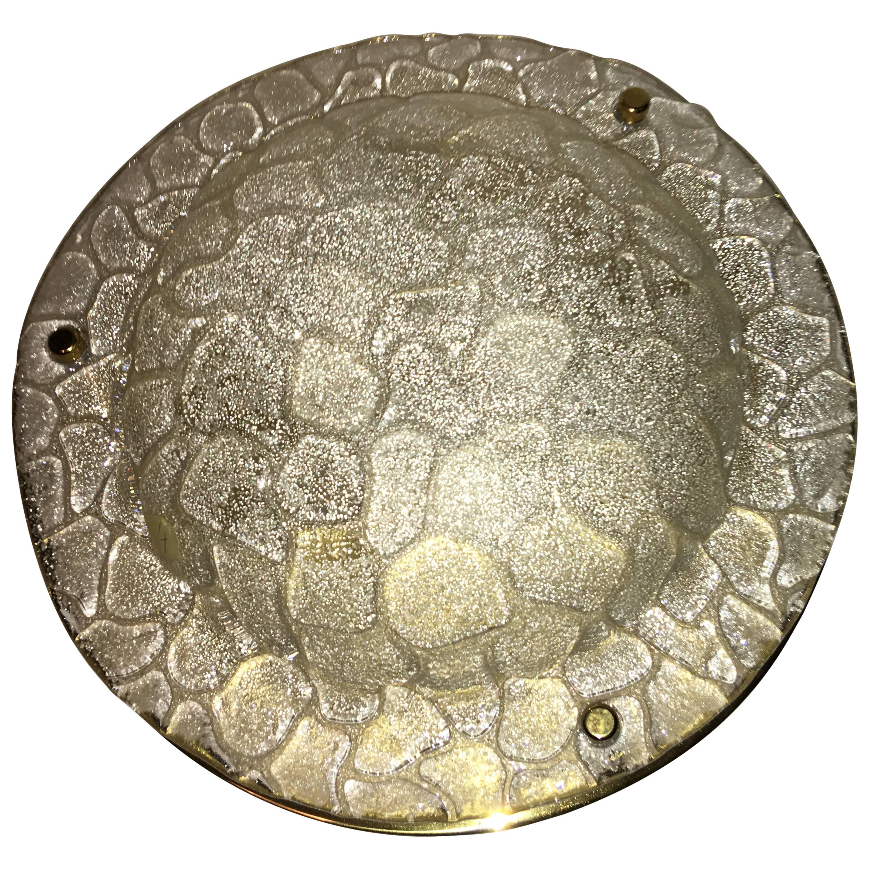 Brass and Textural Glass Flush Mount Ceiling Lamp from Germany For Sale