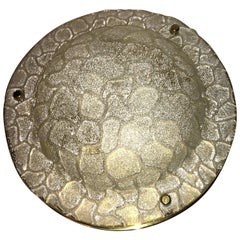 Brass and Textural Glass Flush Mount Ceiling Lamp from Germany