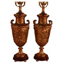 Pair of Classical Style Bronze Urn Table Lamps