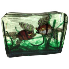 Large Murano Glass Aquarium Two Fish in Gino Cenedese Style