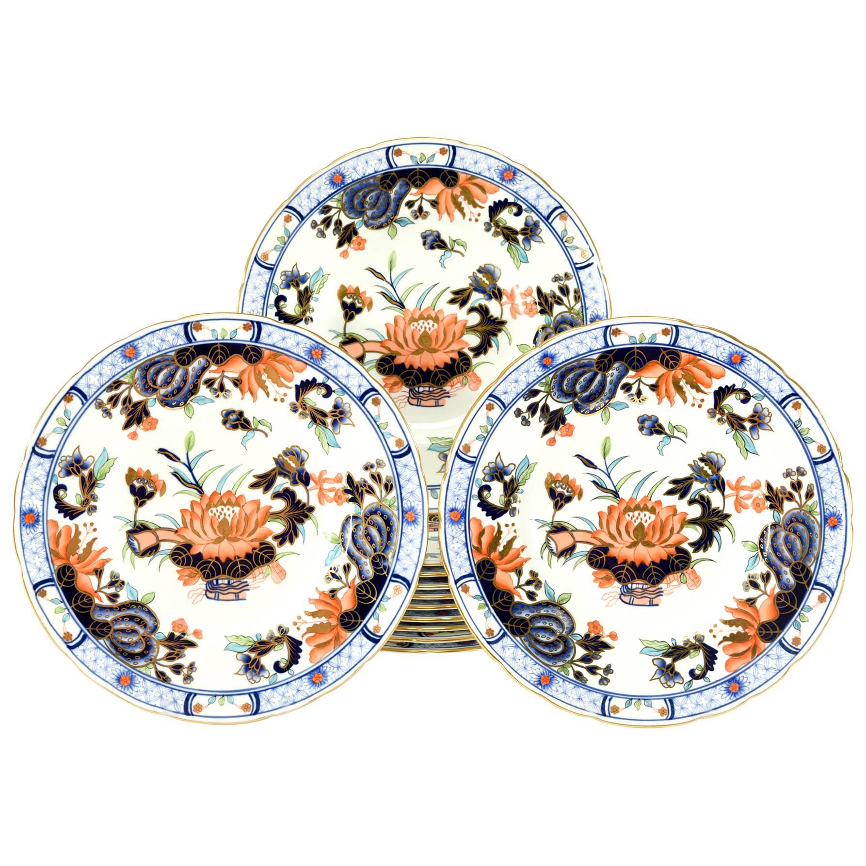 Set of 12 Royal Crown Derby Imari Decorated Dessert Plates for Tiffany