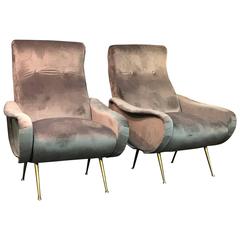 Lovely Pair of Lounge Chairs in the Manner of Italian Designer Marco Zanuso