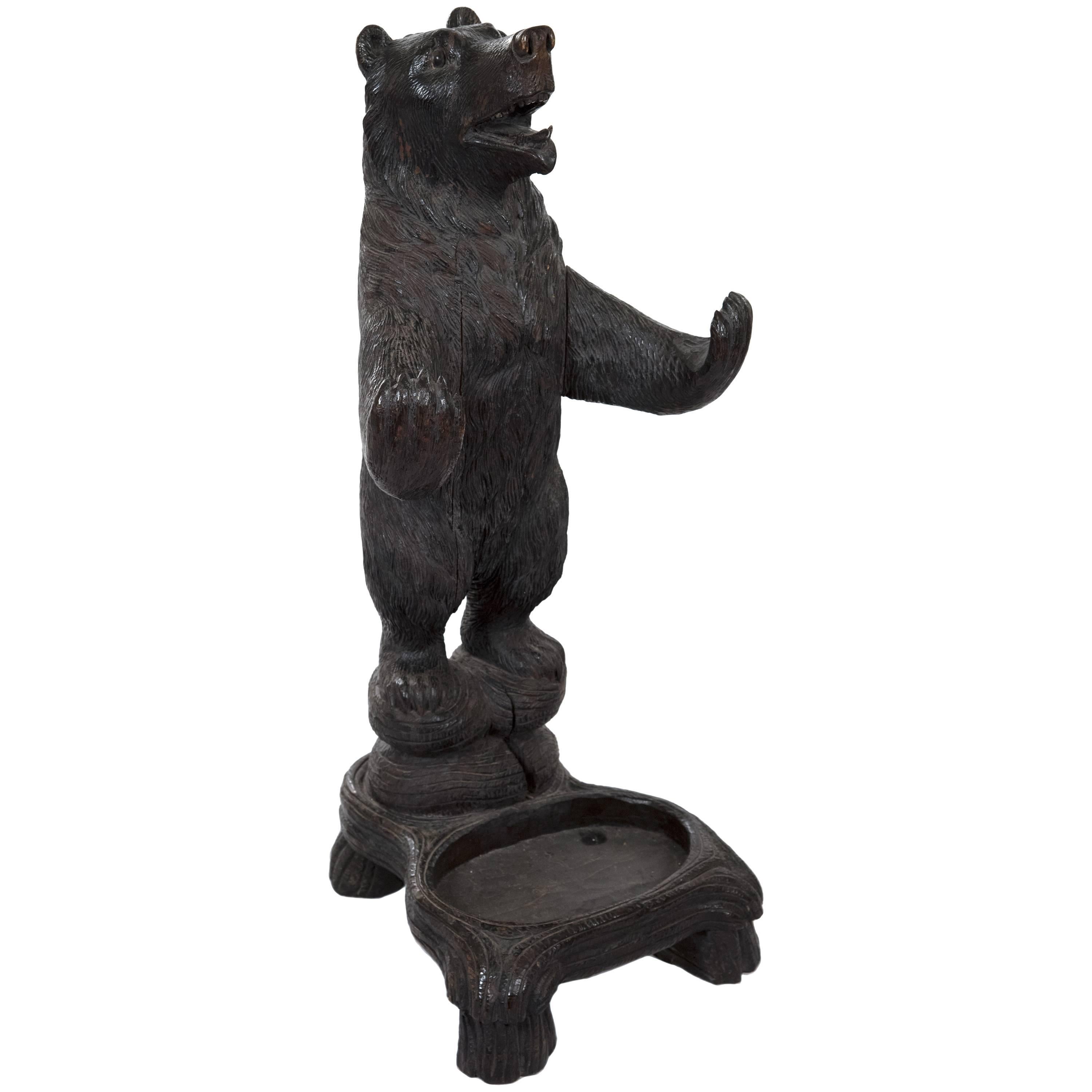 German Black Forest Carved Bear Umbrella Stand For Sale