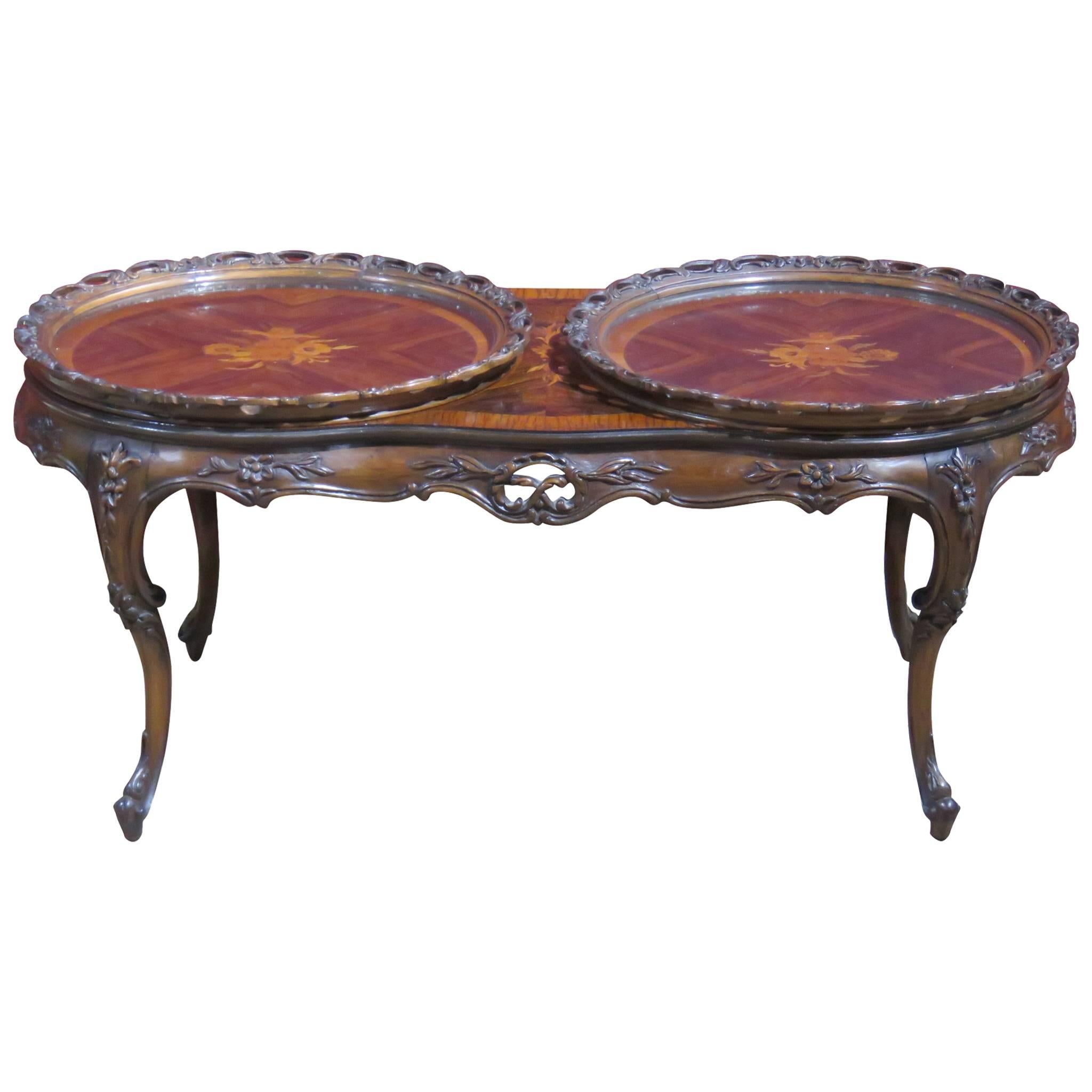 Louis XVI Style Parquetry Inlaid Tray Top Coffee Table
