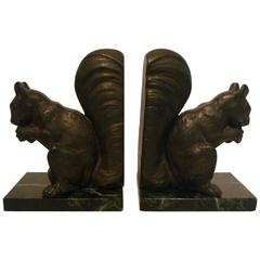 Squirrel Eating Nuts Bookends, France, 1920s