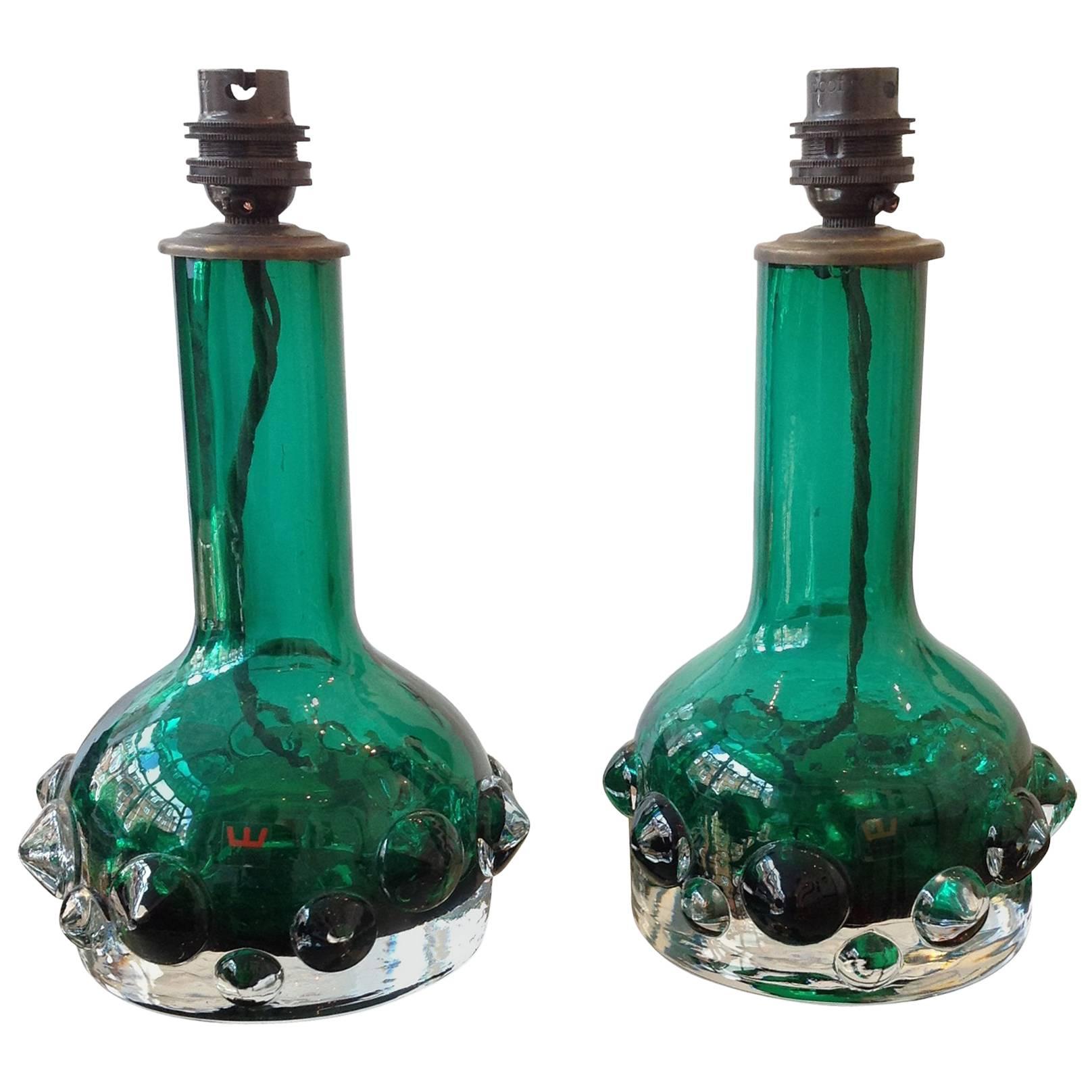 Pair of Green Kosta Glass Lamps