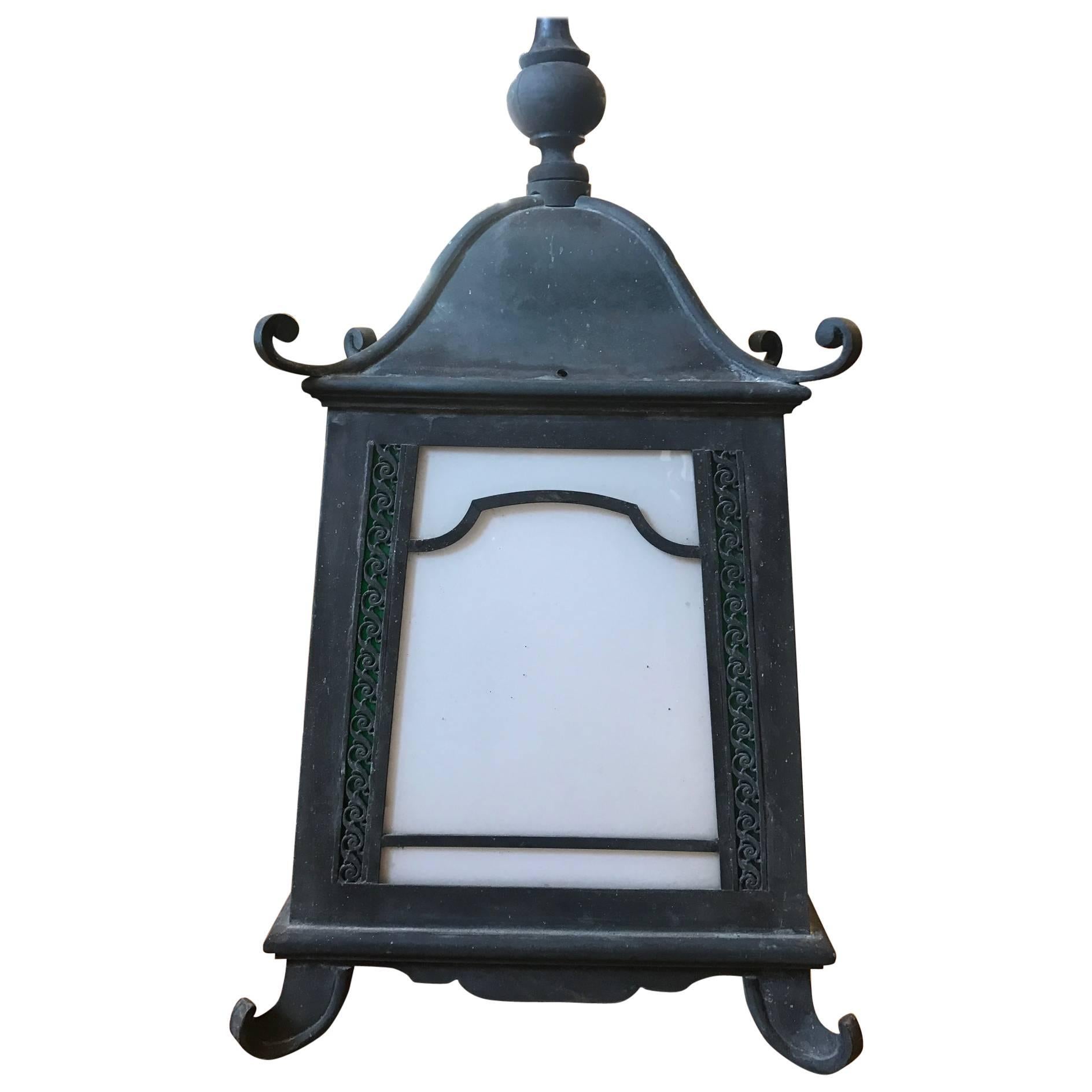 Chinoiserie Pagoda Style Hanging Copper Verdigris Lantern