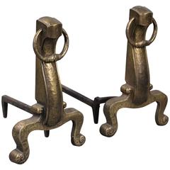 Pair of Brass and Iron Andirons