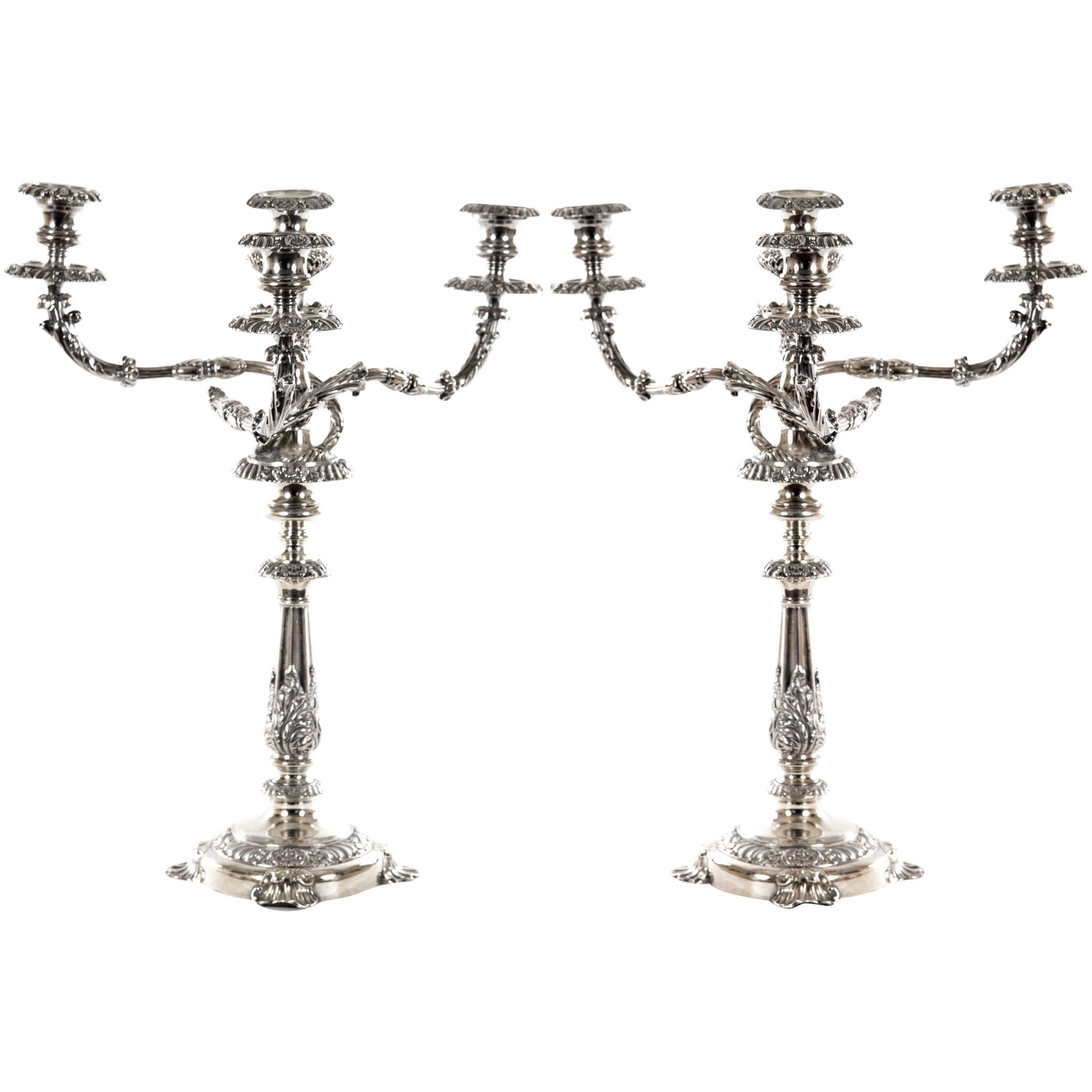 Pair of Silver Plated Four-Light Candelabra For Sale