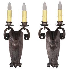 1920s Pair of Large-Scale Double Sconces 1920s Pair of Large-Scale Double Sconces