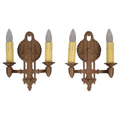 Pair of 1920s Double Sconces with Deco Arrow Motif