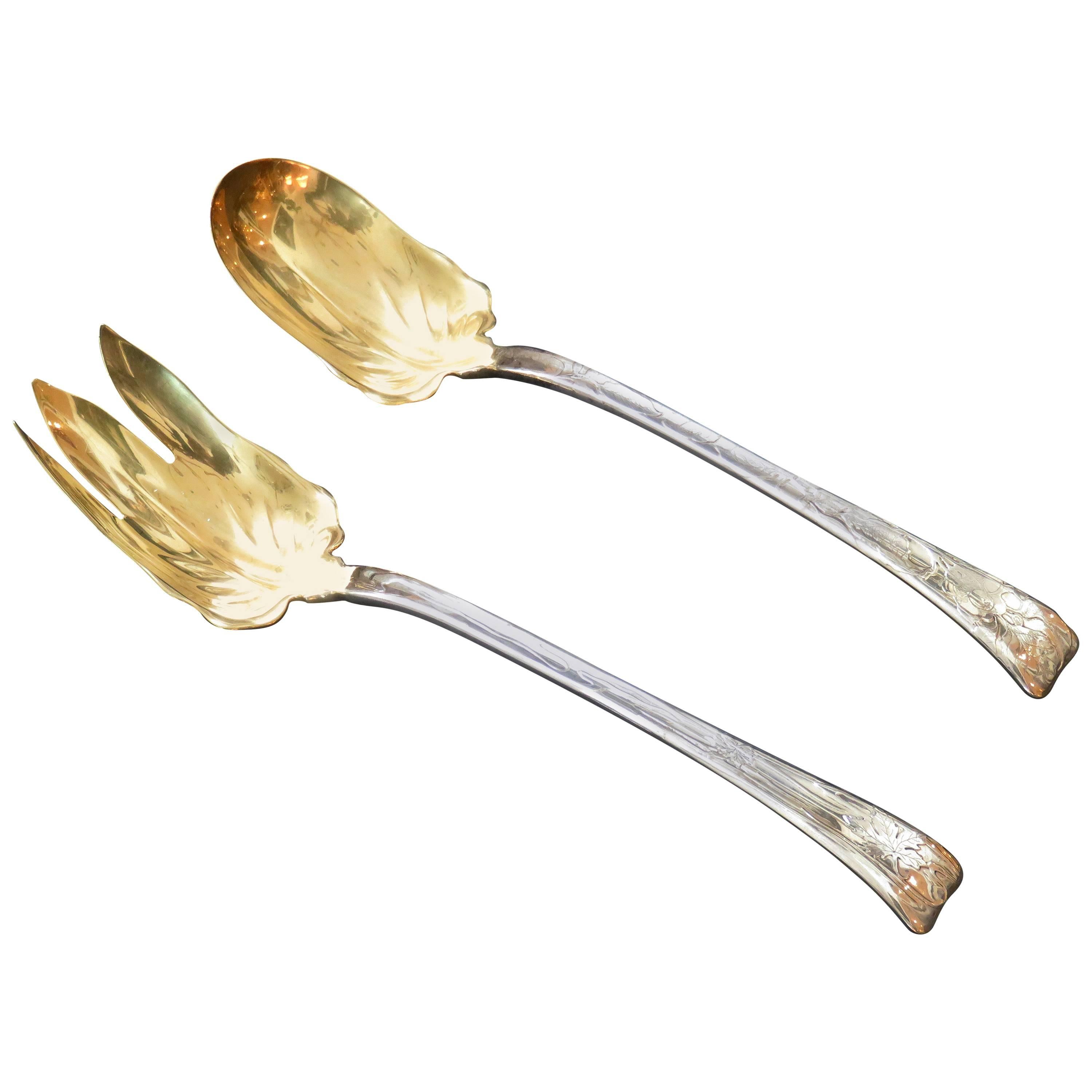 Tiffany & Company Lap Over Edge Acid Etched Salad Set, circa 1880 For Sale