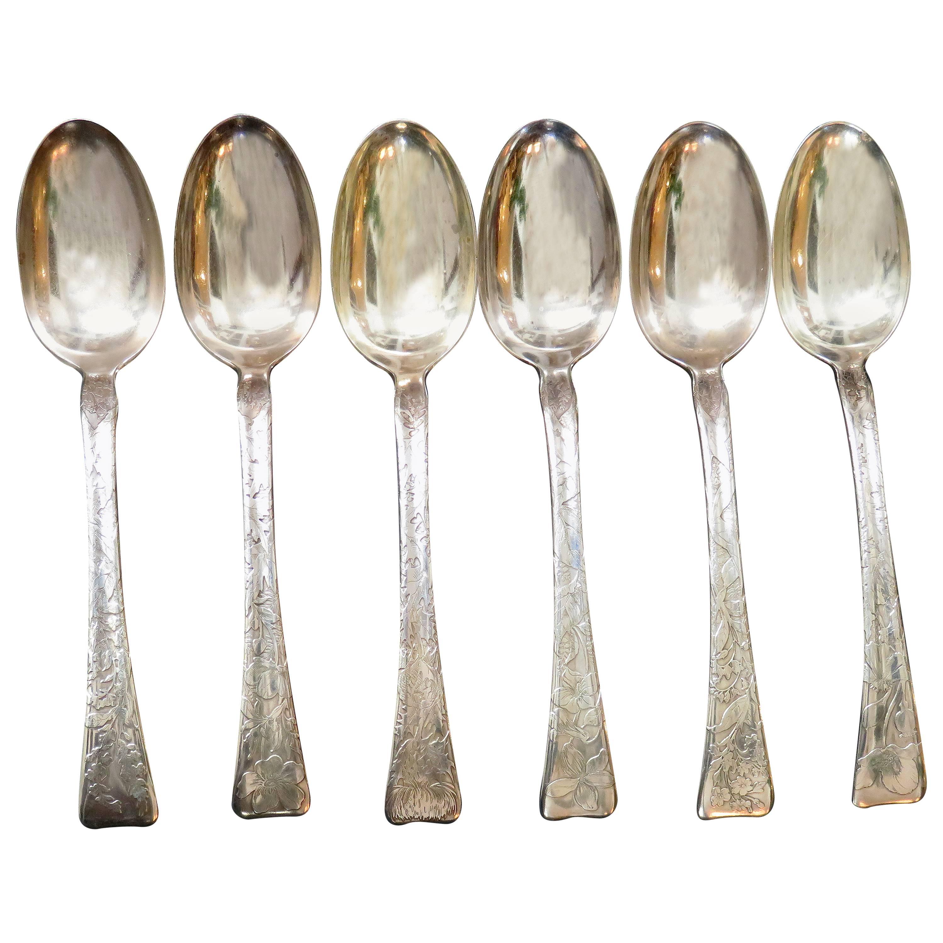 Tiffany & Co Lap over Edge Acid Etched Table Spoons, circa 1880 For Sale