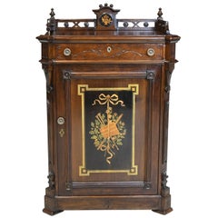 Antique American Aesthetic Movement Parcel Ebonized and Inlayed Music Cupboard in Walnut