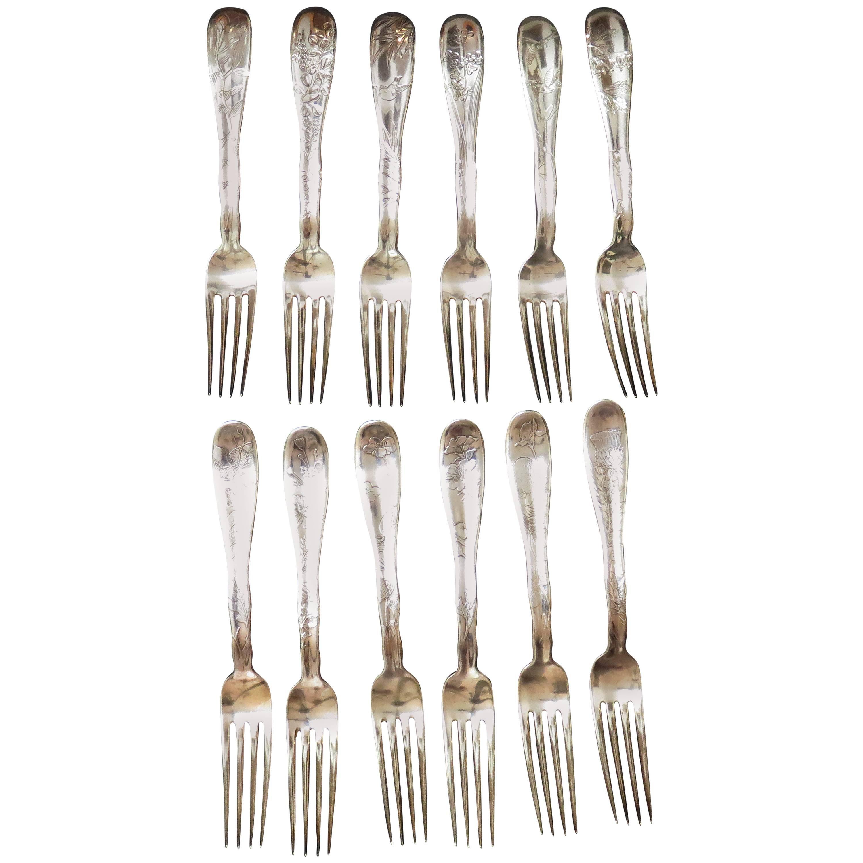 Tiffany & Company Lap over Edge Acid Etched Dinner Forks, circa 1880 For Sale
