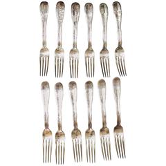 Tiffany & Company Lap over Edge Acid Etched Dinner Forks, circa 1880