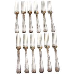 Tiffany & Co. Lap over Edge Acid Etched Lunch Forks, circa 1880