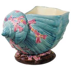 19th Monumental Majolica Blue and Pink Conch Shell Jardiniere